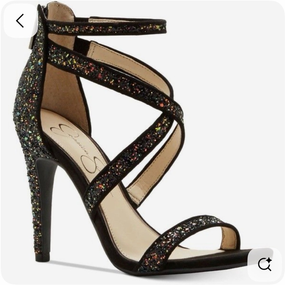 Jessica Simpson Black Glitter Strappy Heels